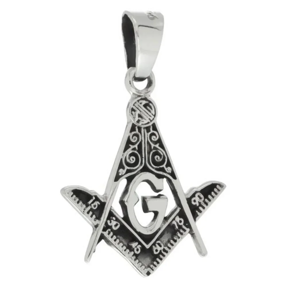 Sterling Silver Masonic Symbol Square & Compass Pendant Handmade 1 1/8 inch